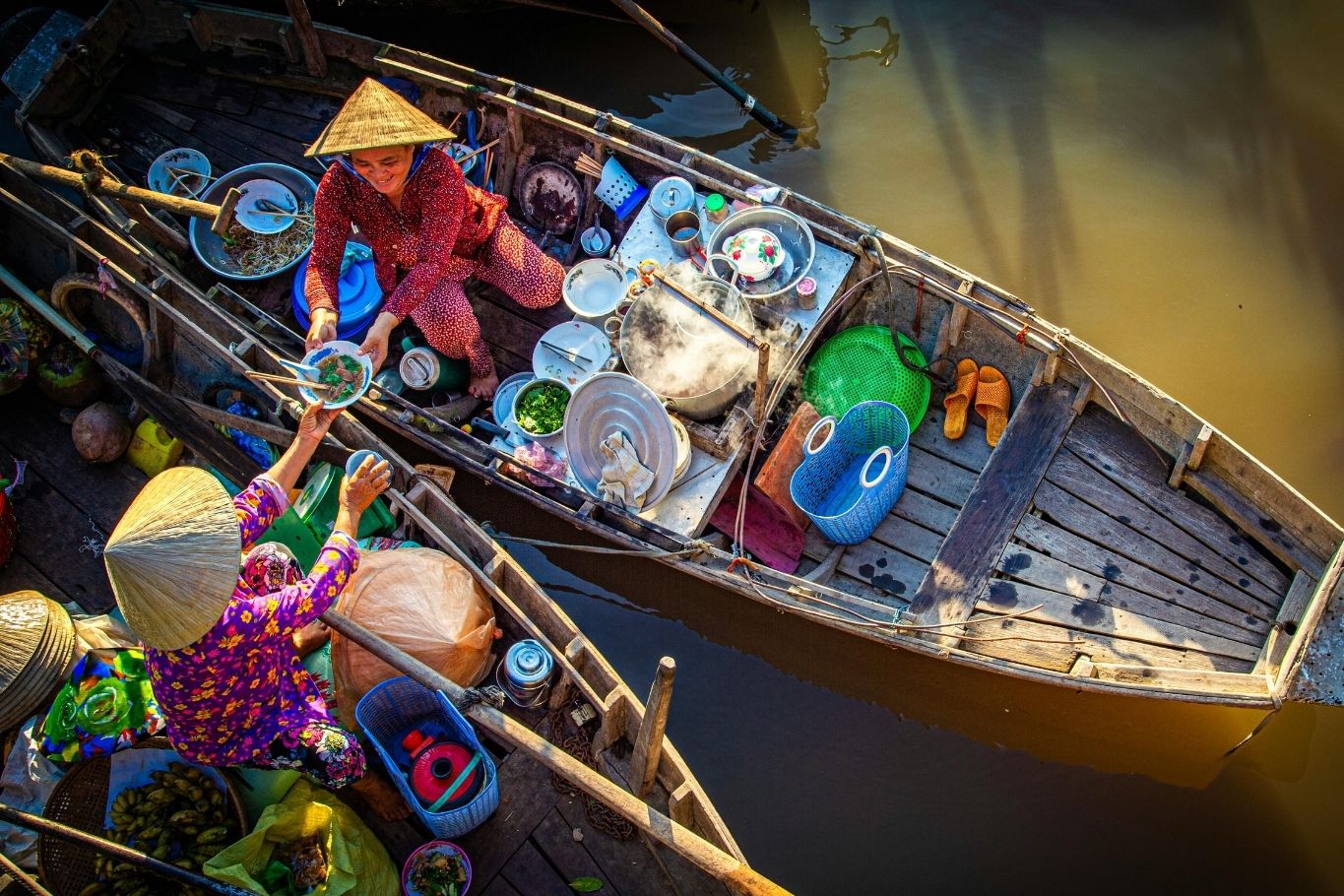 A floating market on the Mekong river