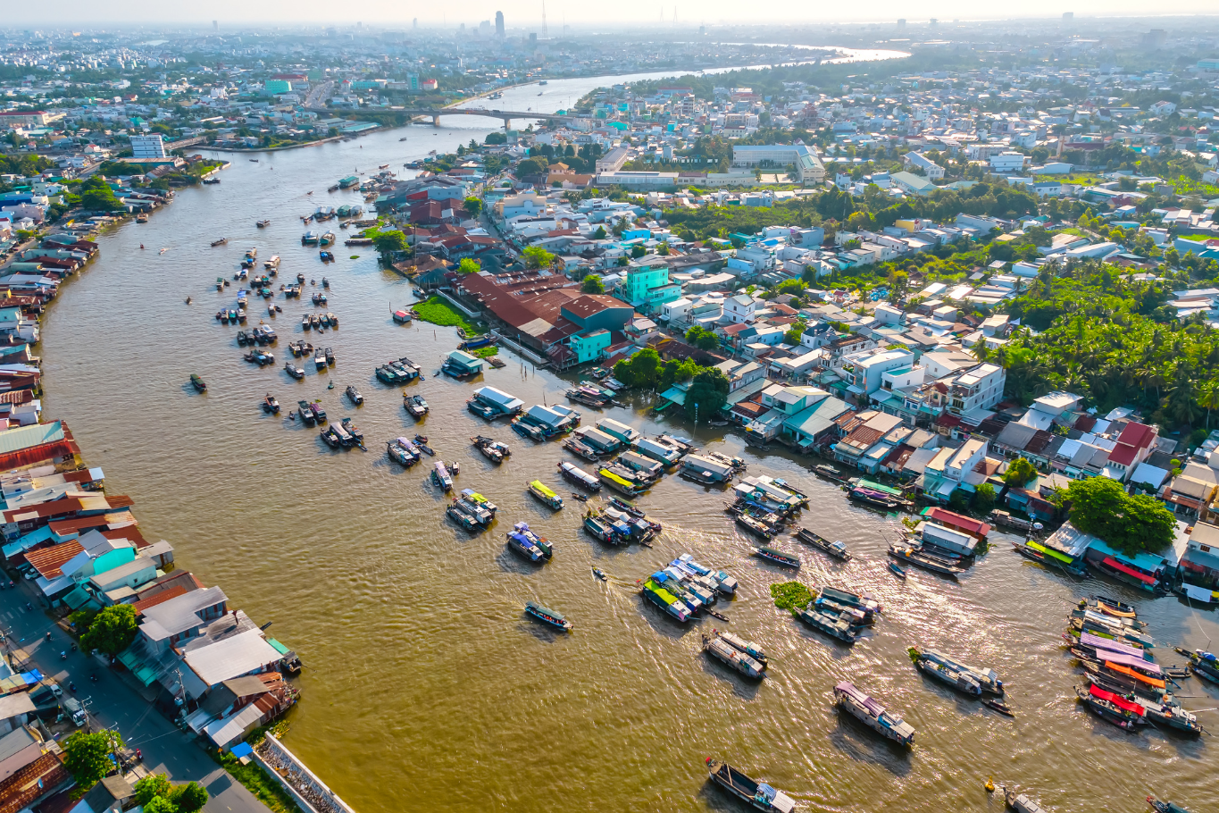 Floating market in Mekong Delta.