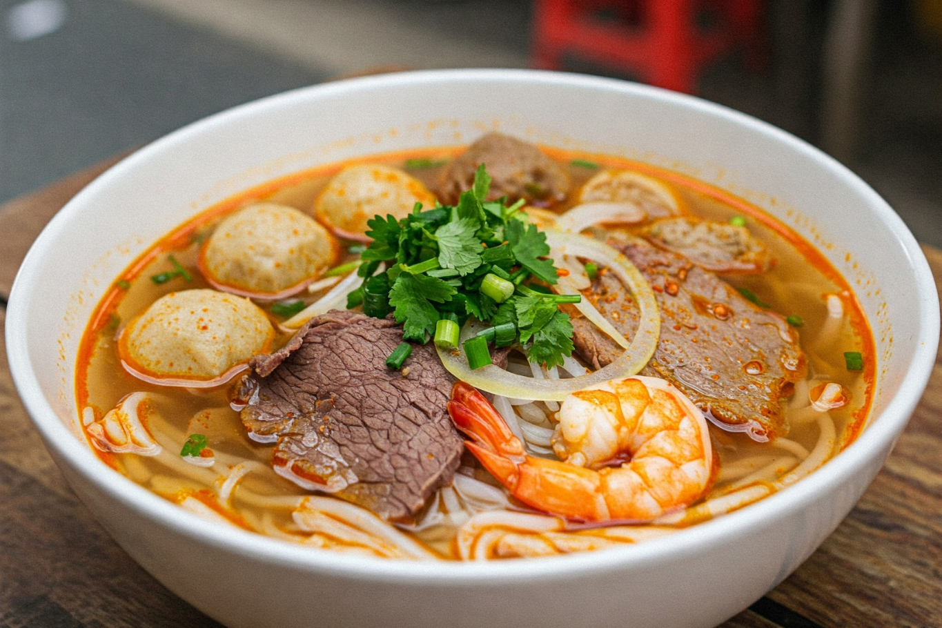 Delicious bowl of Hue beef noodle soup